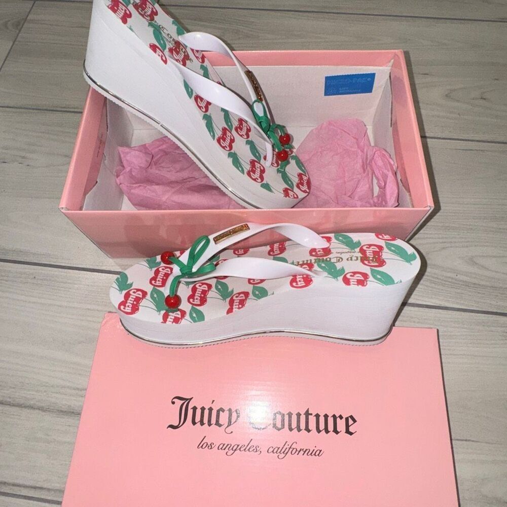 NIB Juicy Couture cherry platform flip flops sandals size 7 Looks like vintage - Picture 1 of 7